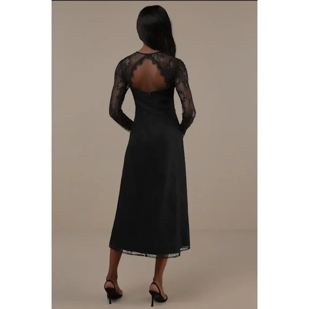 NEW Lulus Desirably Dramatic Black Lace Dress Womens L MIDI Whimsigoth Witchy - Picture 2 of 15